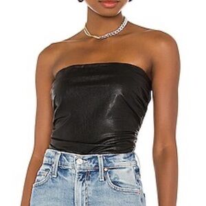 Amanda Uprichard Black Leather Strapless Top